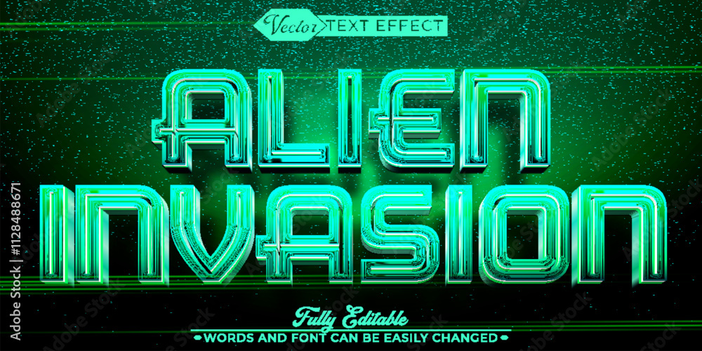 Obraz premium Green Alien Invasion Vector Editable Text Effect Template