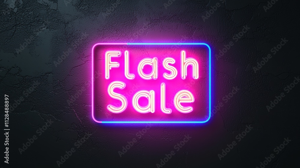Neon Flash Sale Sign on Textured Background Neon Flash Sale Sign on Textured Background