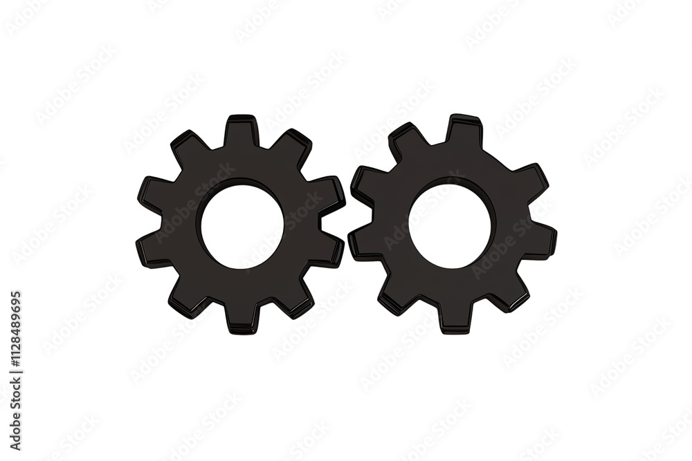 Two interlocking gears showcasing a mechanical design, emphasizing their teeth and circular shape. Two interlocking gears showcasing a mechanical design, emphasizing their teeth and circular shape.