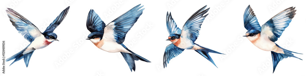 Obraz premium Flock of Swallows in Graceful Flight Through the Sky Beautiful Migratory Birds Soaring and Diving with Agility and Freedom in the Natural Environment