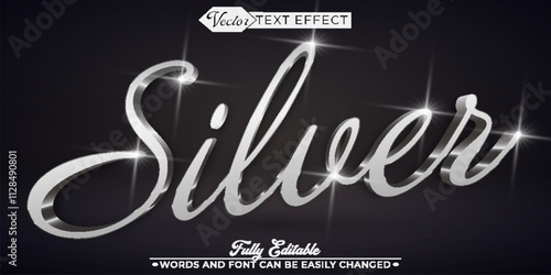 Shiny Bright Metallic Silver Vector Editable Text Effect Template