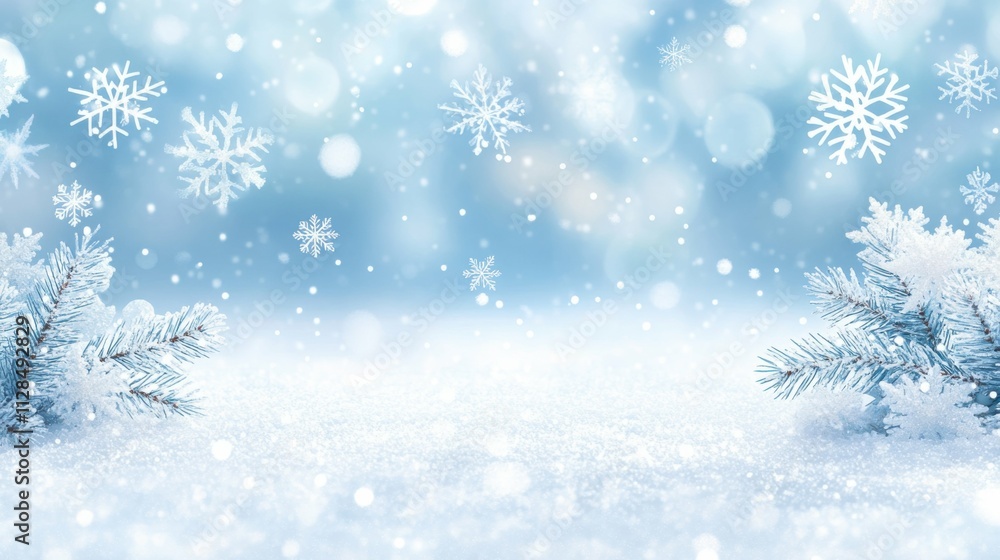 snowflakes gently falling, soft blue background, creating a peaceful and magical winter atmosphere, perfect for a festive and serene setting snowflakes gently falling, soft blue background, creating a peaceful and magical winter atmosphere, perfect for a festive and serene setting