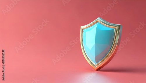 Free Download A stylized, geometric shield design in turquoise and gold against a coral background, symbolizing protection and security. - GFXLoad