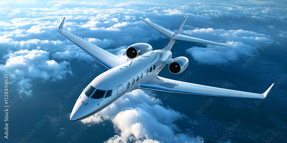 Fototapeta premium Commercial Airplane Flying Above Clouds in Blue Sky