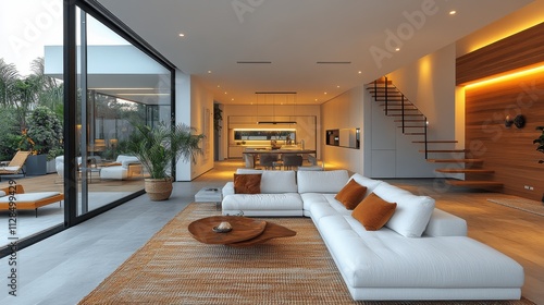 modern apartment with a large living room that leads to the ceilin photo