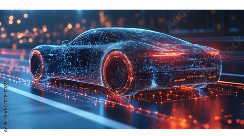 modern cars technological underpinnings futuristic concept wireframe frontal intersection with three dimensional illustratio photo