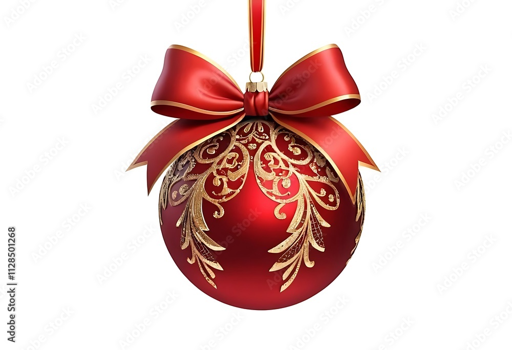 Christmas ornament, red glass bauble, golden floral pattern ai generator Christmas ornament, red glass bauble, golden floral pattern ai generator