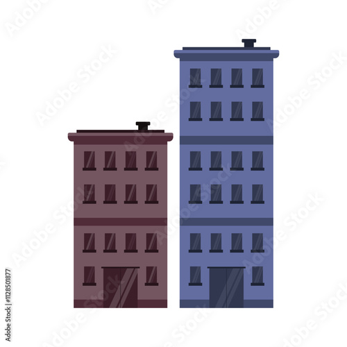 City tower block building set. Vector flat style illustration of silhouettes of multi-storey buildings on a white background.