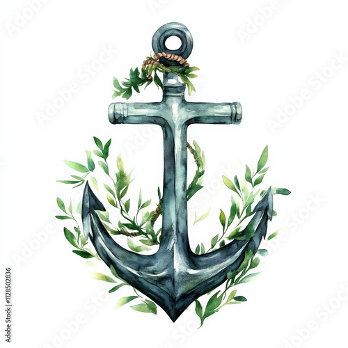 A decorative anchor entwined with greenery, symbolizing stability and nature in a harmonious design. photo