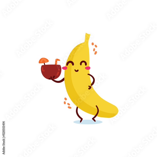 Banana emoticon icon with a summer day theme photo