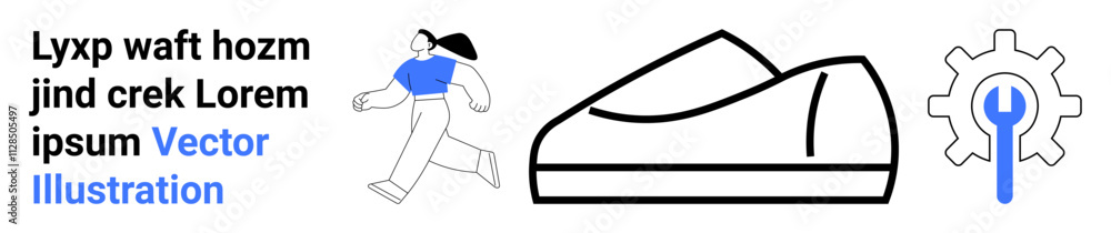 Runner, sneaker, and gear icon in blue and black. Ideal for fitness, sportswear, exercise, gear maintenance, active lifestyle, health, and technology. Landing page Runner, sneaker, and gear icon in blue and black. Ideal for fitness, sportswear, exercise, gear maintenance, active lifestyle, health, and technology. Landing page