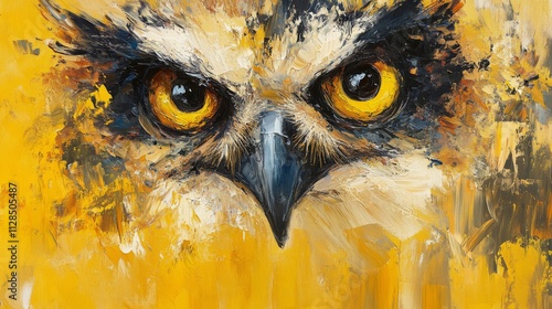 Majestic Owl Portrait Painted in Vivid Yellow Hues photo