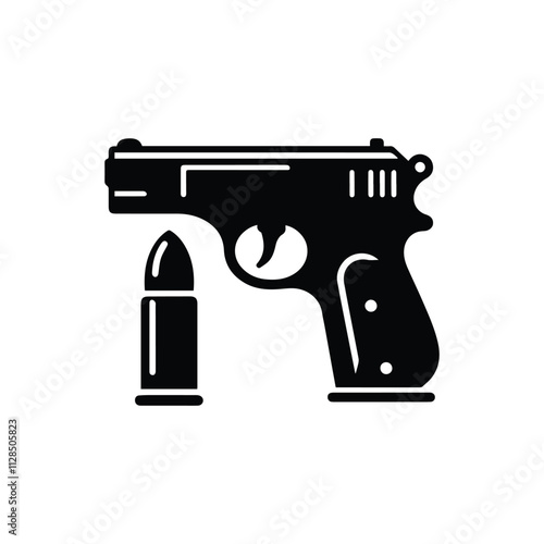 Powerful pistol, gun, handgun, vector. Black simple icon. Flat style.