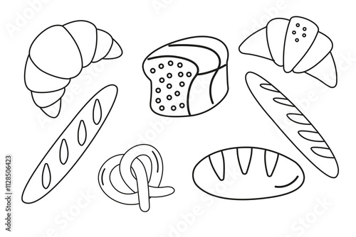 Collection black and white of bread croissant baguette pastries French cuisine 