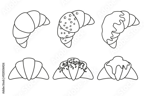 black and white of different delicious croissants, pastries, French cuisine