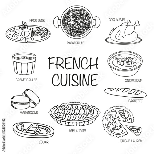 Collection outline hand drawn french cuisine