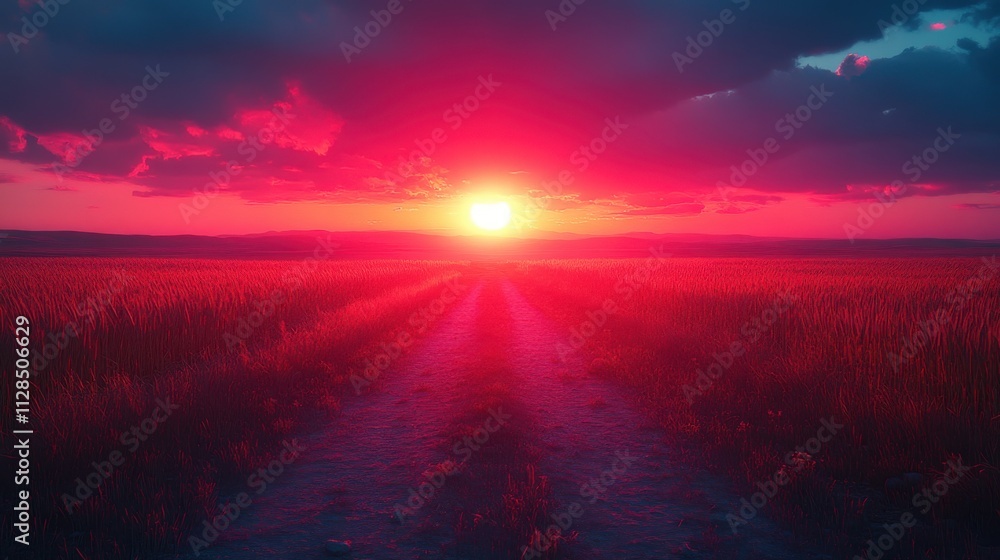 neon text art in dreamy landscapes sunset in the wheat field glowing neon sign thankful neon text art in dreamy landscapes sunset in the wheat field glowing neon sign thankful