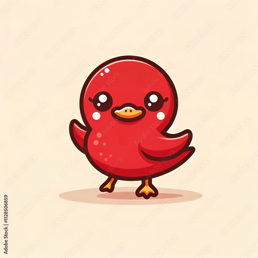 Fototapeta premium Cute Cartoon Red Duck with Raised Legs