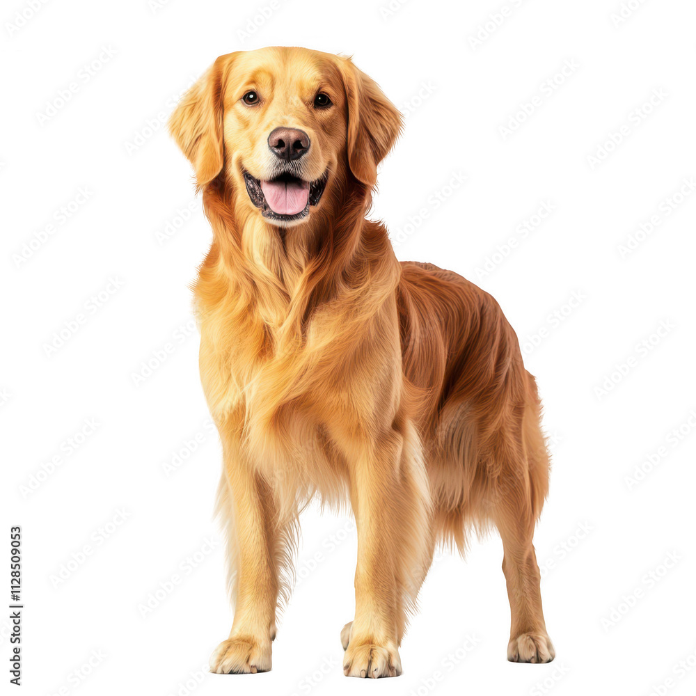Golden Retriever dog, front view full body standing pose on transparent background, PNG cutout photo Golden Retriever dog, front view full body standing pose on transparent background, PNG cutout photo