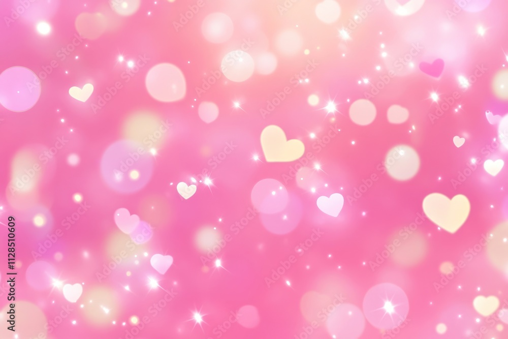 Pink pastel background with hearts and bokeh lights pattern pink sparkling. Pink pastel background with hearts and bokeh lights pattern pink sparkling.