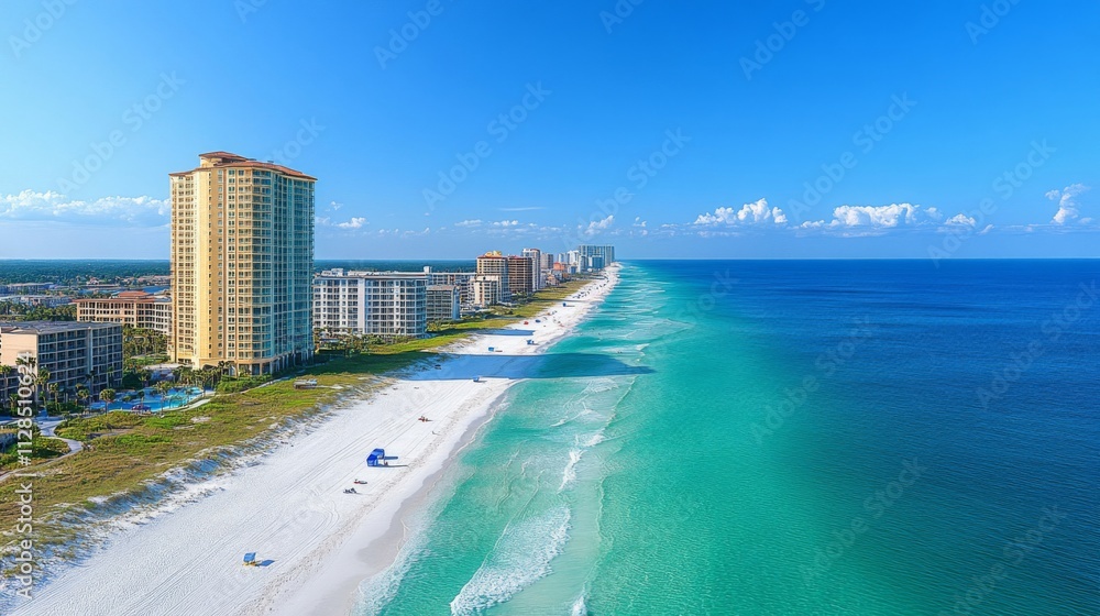 Coastal Buildings Line Sunny Beach Turquoise Ocean View Coastal Buildings Line Sunny Beach Turquoise Ocean View
