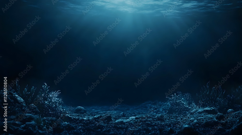 Fototapeta premium Underwater scene with deep blue tones, showcasing the mysterious and vast ocean depths