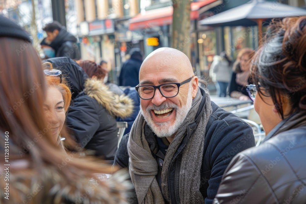Happy senior man walking on the street in London, UK Happy senior man walking on the street in London, UK