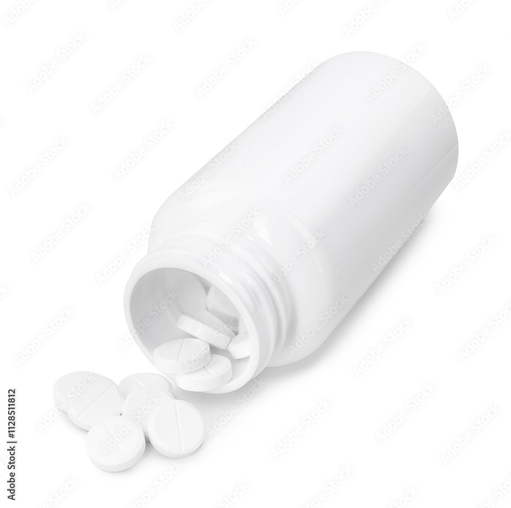 Antibiotic pills with medical bottle on white background Antibiotic pills with medical bottle on white background