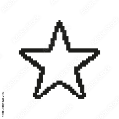 Pixelated Star Icon. Five Pointed Star in Retro Pixel Art Style. Achievement and Rating Symbol. Isolated Vector Illustration