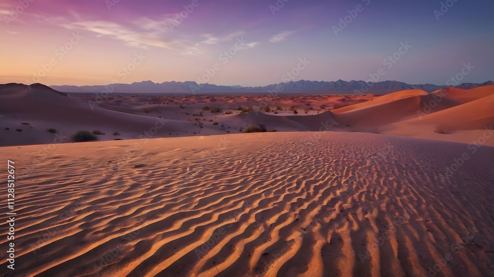 A dreamlike desert with glowing red and purple sand dunes A dreamlike desert with glowing red and purple sand dunes