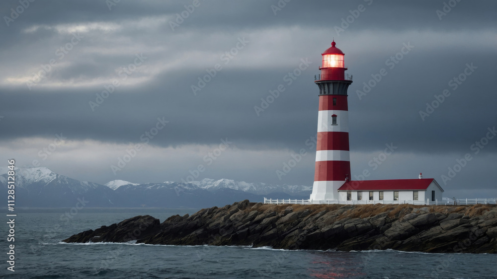Obraz premium A coastal landscape with a prominent lighthouse