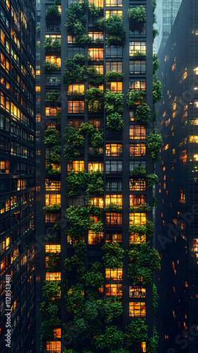 Green Building: City Night Lights Shine photo