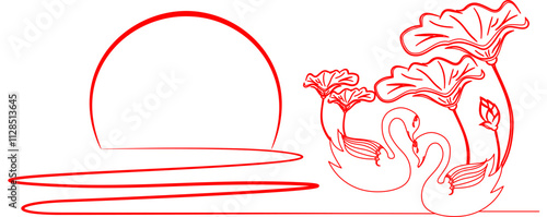 Line art swans Illustration background with a valentine day