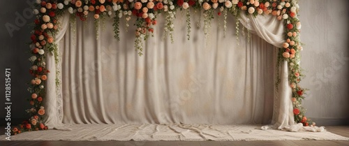 Vintage inspired lace and floral tapestry for wedding photo booth, studio, lace photo