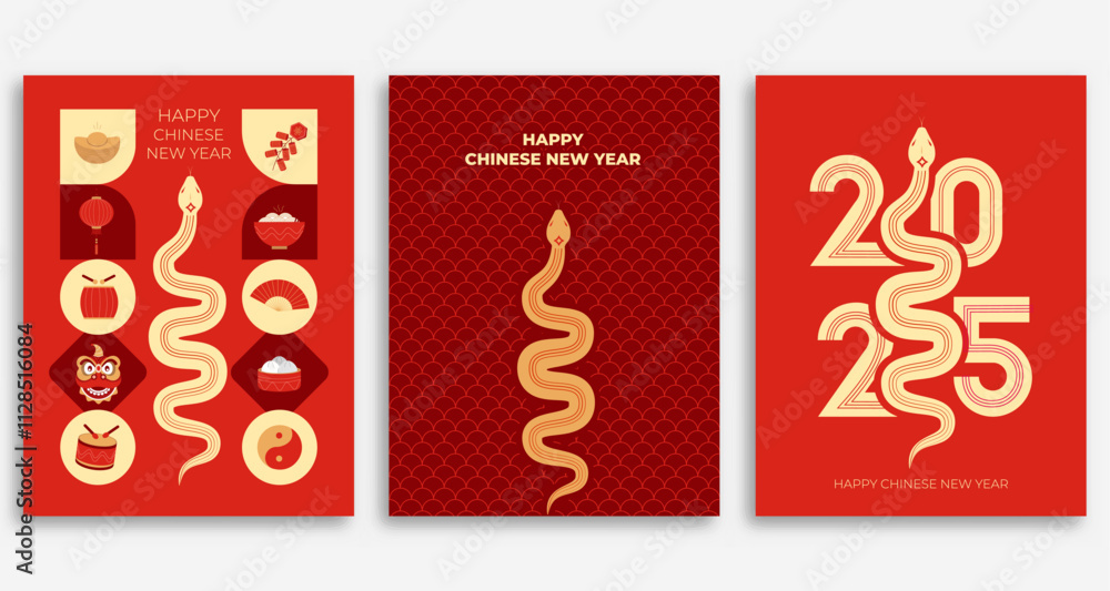 2025 Chinese new year modern art design set in red , for Banner, Card , poster and web header. Year of the snake. 2025 Chinese new year modern art design set in red , for Banner, Card , poster and web header. Year of the snake.