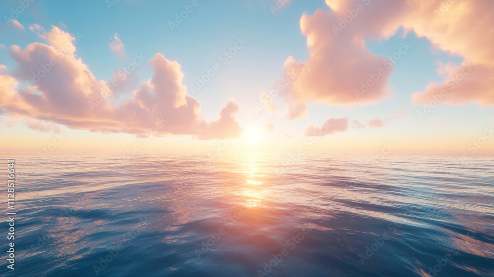 Obraz premium Peaceful Ocean Sunset With Pink Cloudscape