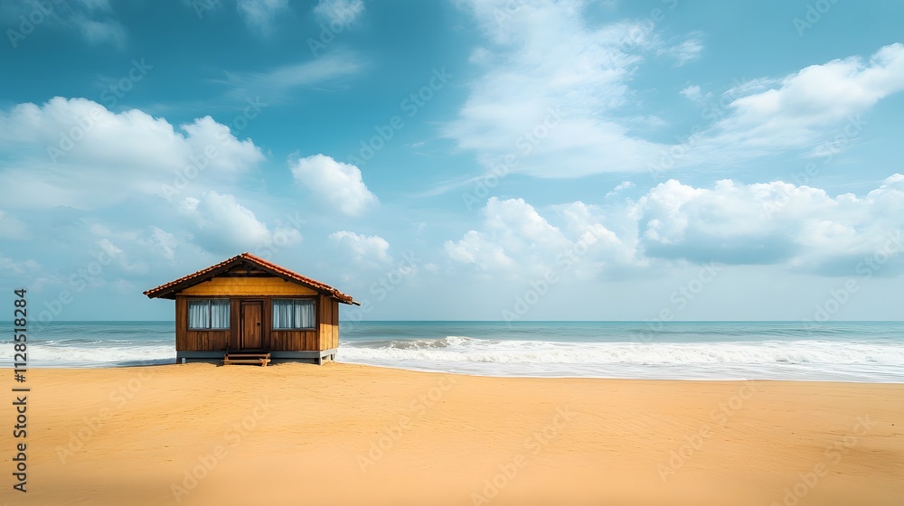 A tranquil beach bungalow surrounded by golden sands and gentle waves. A tranquil beach bungalow surrounded by golden sands and gentle waves.