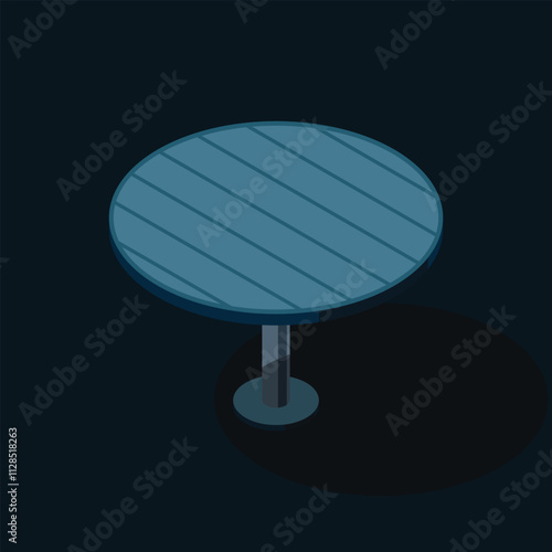 Isometric round table. Wooden round table. Isometric furniture. Vector illustration