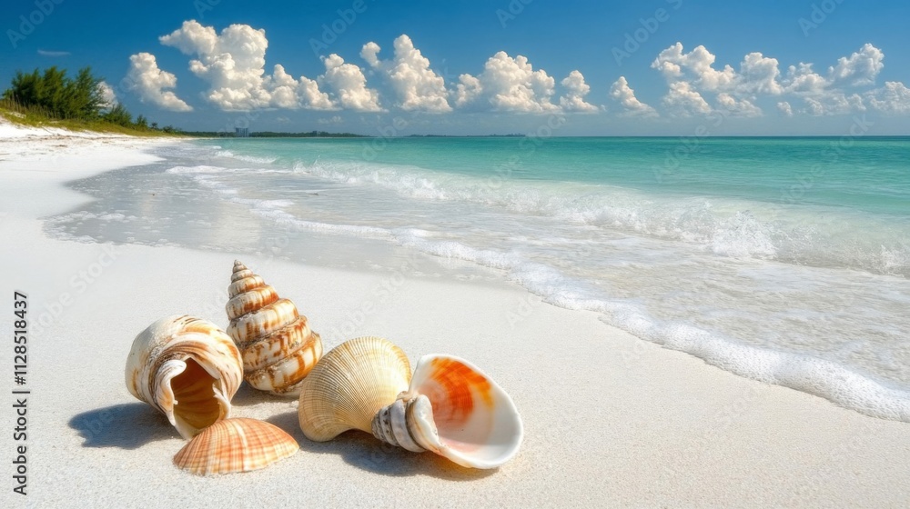 Seashells Adorn a Pristine White Sandy Beach Seashells Adorn a Pristine White Sandy Beach