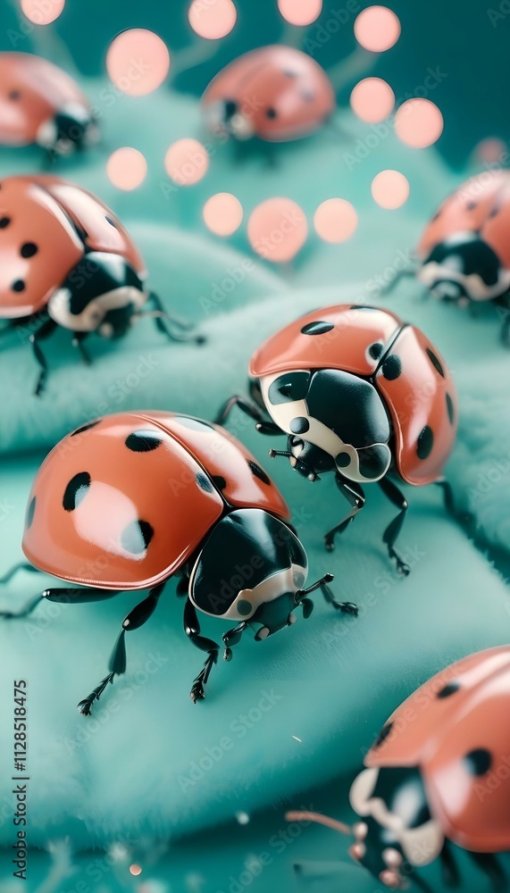Naklejka premium Metallic Ladybug Macro View of a Ladybird Beetle in a Summer Garden Capturing Springtime Beauty