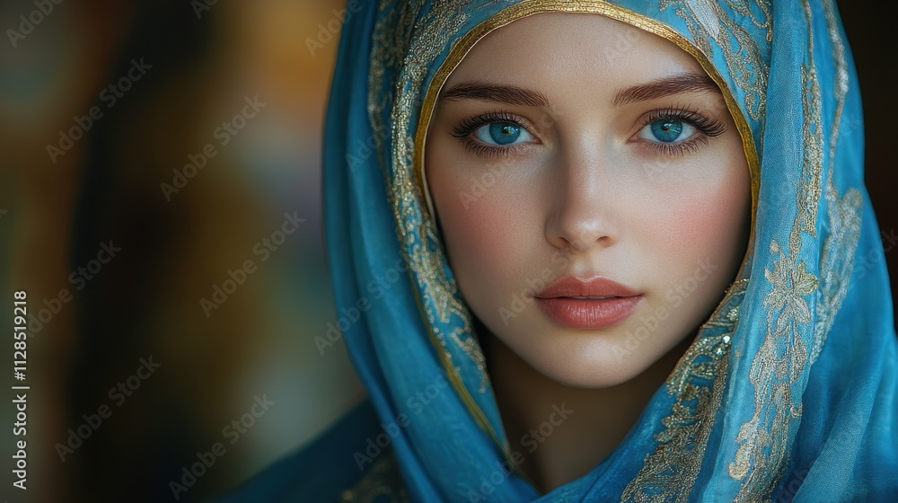 portrait of mother mary in a blue veil over dark background portrait of mother mary in a blue veil over dark background