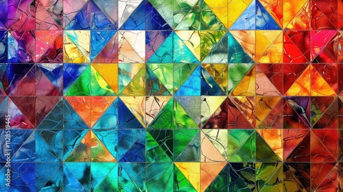 Multicolored stained glass mosaic background. 