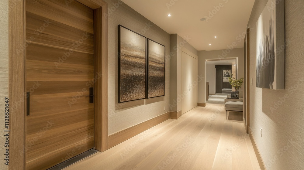 Modern Hallway Interior Design With Wooden Floor And Artwork Modern Hallway Interior Design With Wooden Floor And Artwork