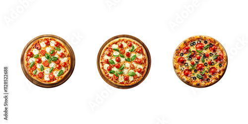 Set of pizza with mozzarella isolated on a transparent background, in a PNG format, pizza with mozzarella PNG, fast food