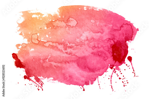 Pink Watercolor Abstract Splash Isolated on White Background. Fluid organic shape with drops. Modern splatter with vibrant colors