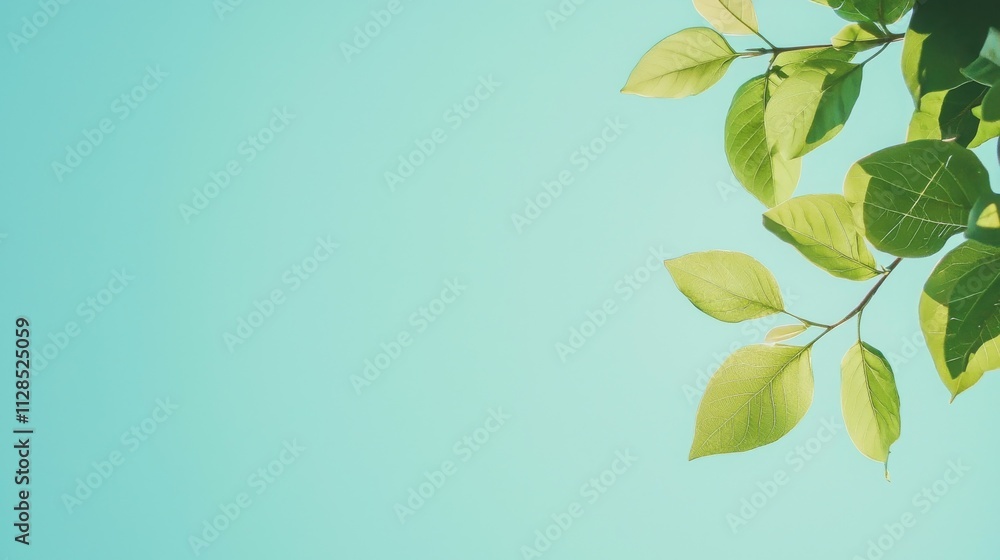 Fresh green leaves against a soft blue background, evoking a sense of nature and tranquility. Fresh green leaves against a soft blue background, evoking a sense of nature and tranquility.