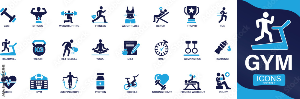 Gym icon set healthy lifestyle, weight training, workout You can easily change the color Gym icon set healthy lifestyle, weight training, workout You can easily change the color