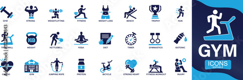 Gym icon set healthy lifestyle, weight training, workout You can easily change the color