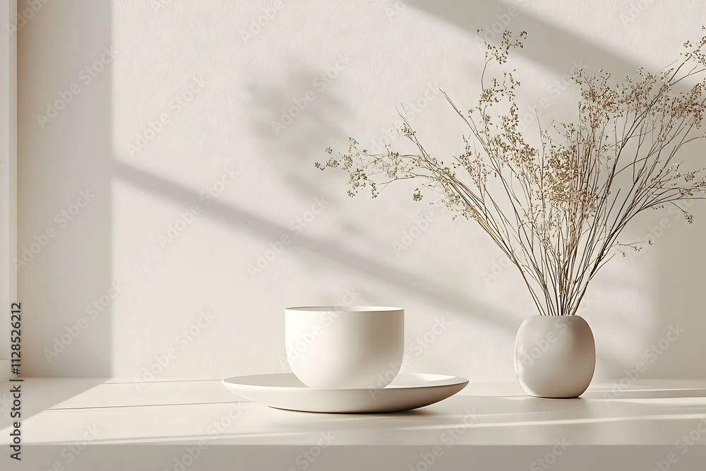 Serene Still Life: Cup, Plate, Dried Flowers Serene Still Life: Cup, Plate, Dried Flowers