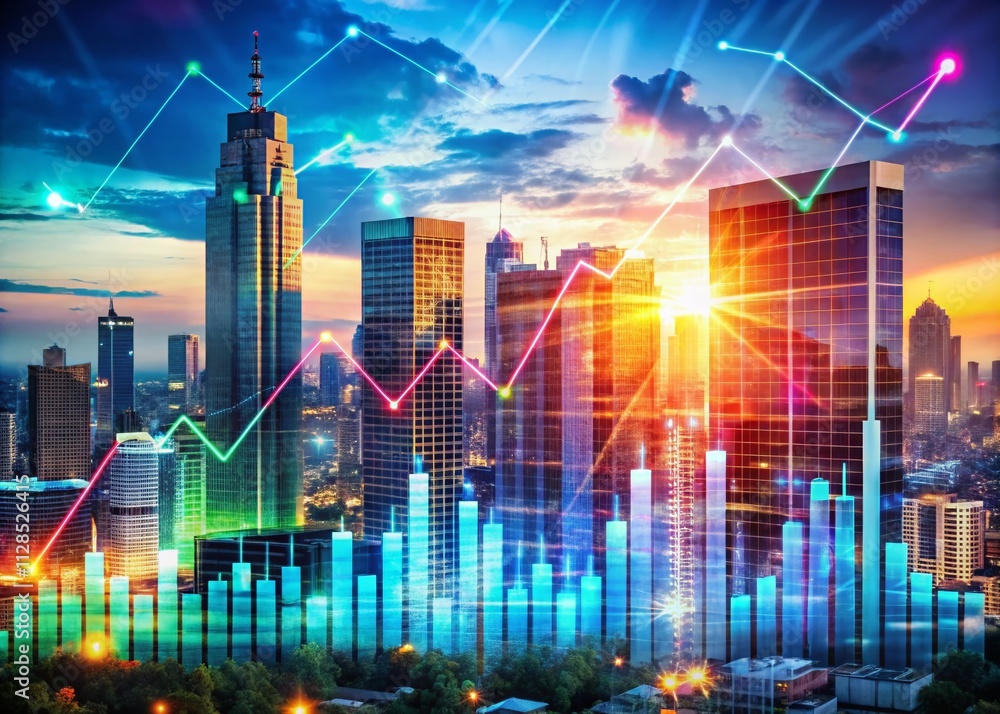 Abstract Double Exposure Photography of a Graph Chart Overlaying a Cityscape for Visualizing Data Reports and Insights in a Modern Business Environment Abstract Double Exposure Photography of a Graph Chart Overlaying a Cityscape for Visualizing Data Reports and Insights in a Modern Business Environment